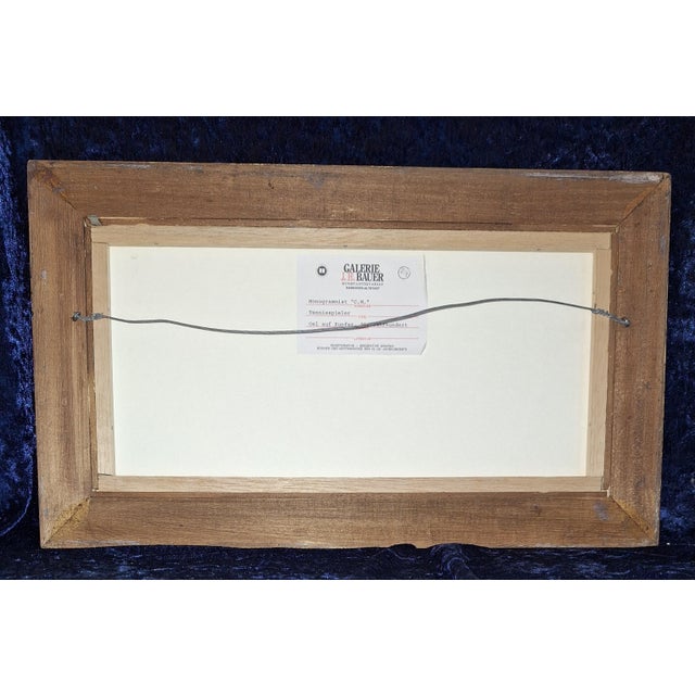 C.M., Tennisspieler aus der Zeit, 1890s, Oil Painting on Copper Plate, Copper & Paint & Spruce For Sale - Image 4 of 5