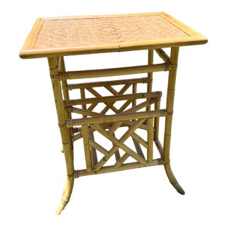 Vintage Faux Bamboo Rattan Magazine Rack Side Table For Sale