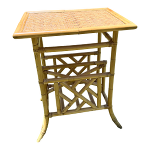 Vintage Faux Bamboo Rattan Magazine Rack Side Table