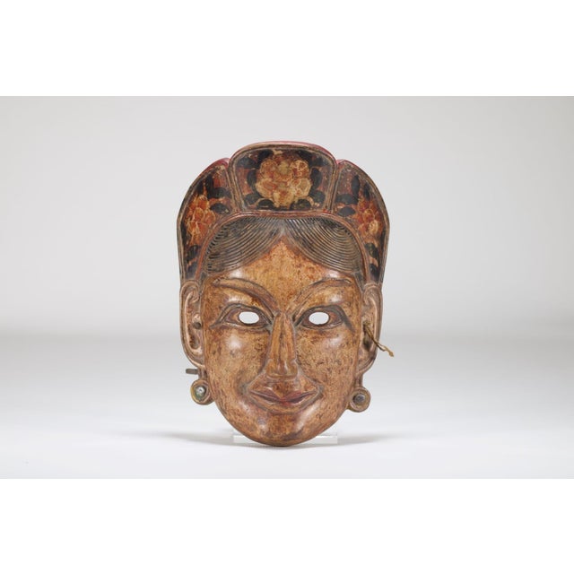 Brown Antique Himalayan Wood Mask For Sale - Image 8 of 8