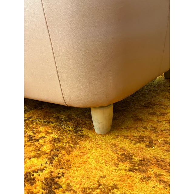Wood 1980's 100% Leather Made in Italy Overstuffed Peach Loveseat, Pale Pink W Light Birch Legs For Sale - Image 7 of 9