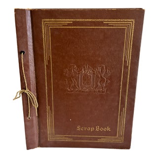 Vintage Embossed Leather Scrapbook Album With Crest and Gold Detailing For Sale