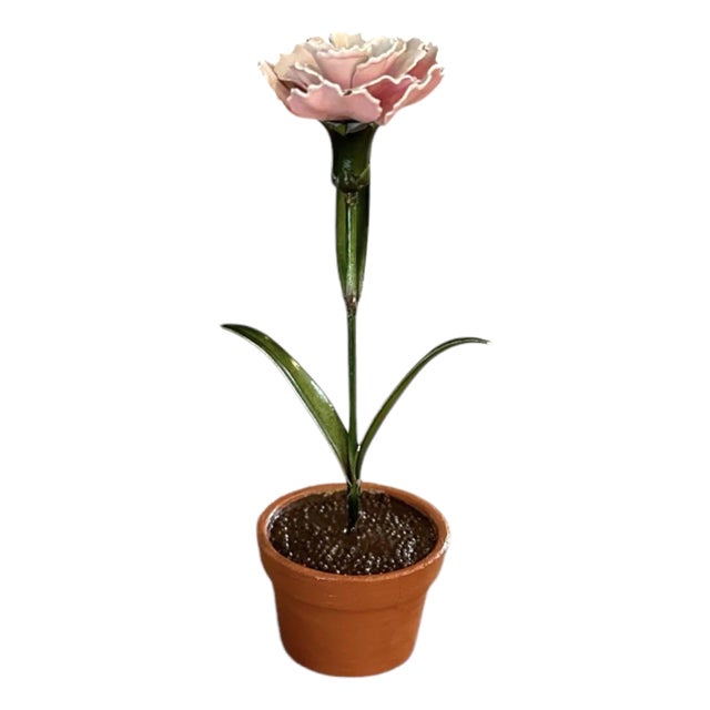 Vintage Tole Pink & White Carnation Flower / Floral Paper Weight / Paperweight / Arrangement / Sculpture For Sale