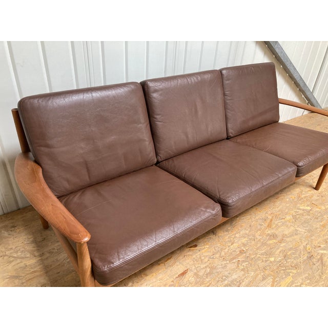 Grete Jalk Teak and Leather Sofa by Grete Jalk for France & Son, 1960s For Sale - Image 4 of 18