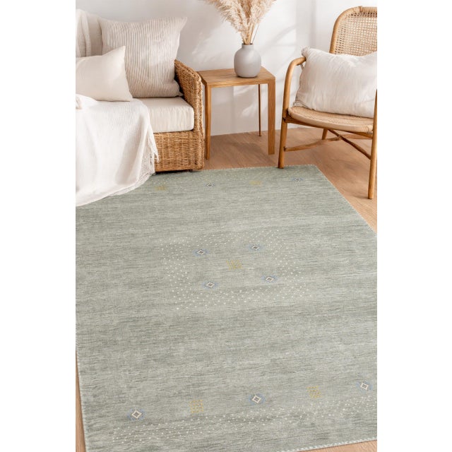 6x9 Freya Gabbeh Gray Solid Geometric Modern Handmade Wool Carpet Rug For Sale - Image 4 of 9