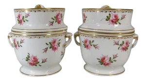 19th Century French Empire Locre Old Paris Porcelain Rose Vase Shape Fruit Coolers - A Pair