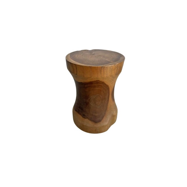 Round Teak Wood Side Table, Natural Finish, Modern Organic For Sale - Image 6 of 7