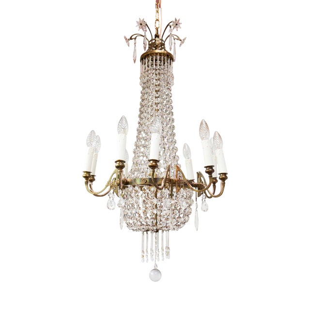 Large Art Nouveau Swedish Glass Chandelier, 1890s For Sale
