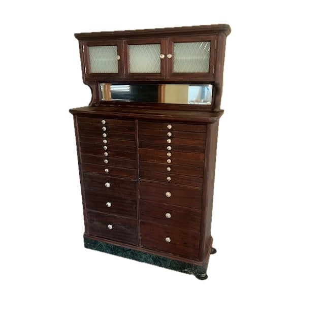 Traditional Antique Mahogany Dental Cabinet With Diamond Frosted Windows and Crystal Knobs For Sale - Image 3 of 7
