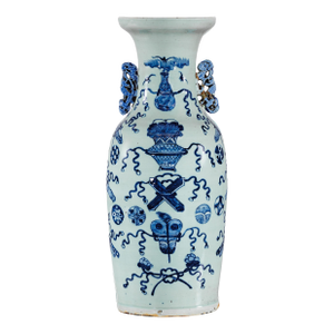 Blue and White Chinese Altar Vase with Light Celadon Tint