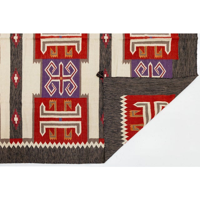 Native American Contemporary Navajo Style Wool Rug – Modern Geometric American Textile Accent For Sale - Image 3 of 12
