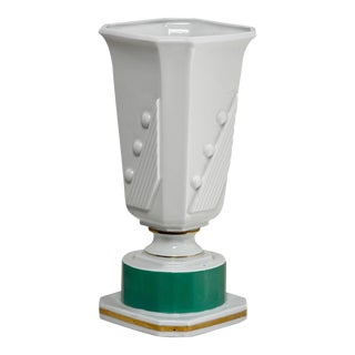 Vintage Art Deco Green and White Ceramic Lamp For Sale