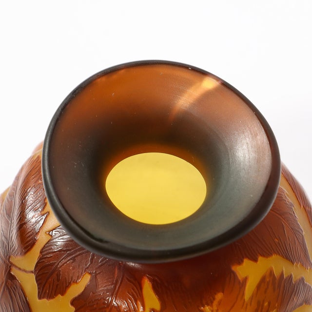 Art Deco Émile Gallé Cameo Glass W/ Amber and Yellow Naturalist Detailing Vase For Sale - Image 10 of 12