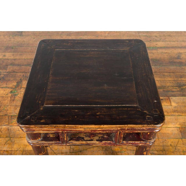 Chinese Qing Dynasty Side Table with Carved Spandrels and Distressed Finish For Sale - Image 11 of 13