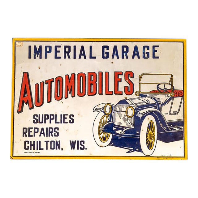 Antique Imperial Garage Embossed Tin Sign For Sale