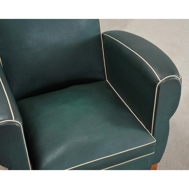Pair of 20th Century French Art Deco Period Green Club Chairs For Sale - Image 11 of 17