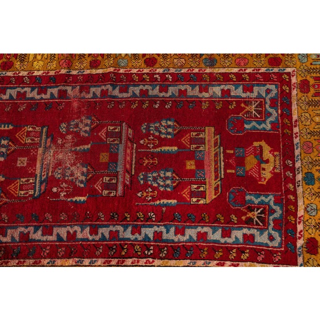 Antique Oushak Red Handmade Geometric Wool Runner For Sale In New York - Image 6 of 7
