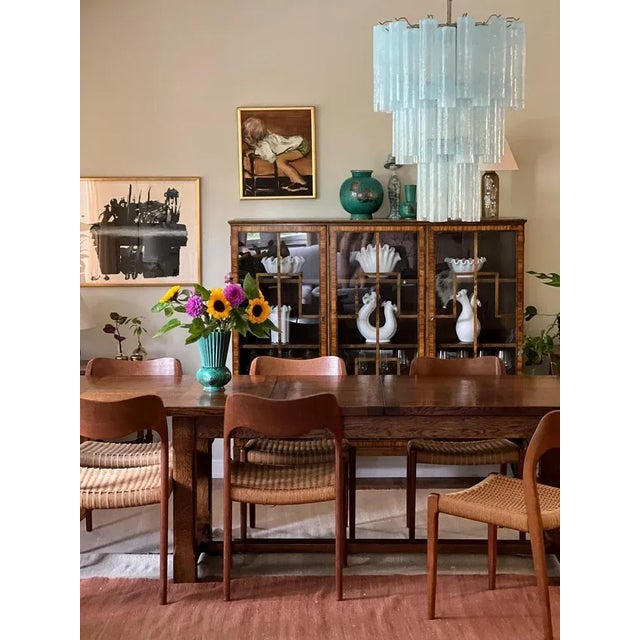 Large scale italian, murano chandelier in light blue color. Traditional italian mid-century style, produced during the...