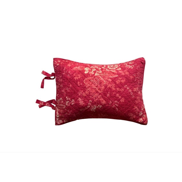 Large-Scale French Botanical Toile Pillow Sham — Rose Red on Natural Linen, Reversible For Sale - Image 11 of 14