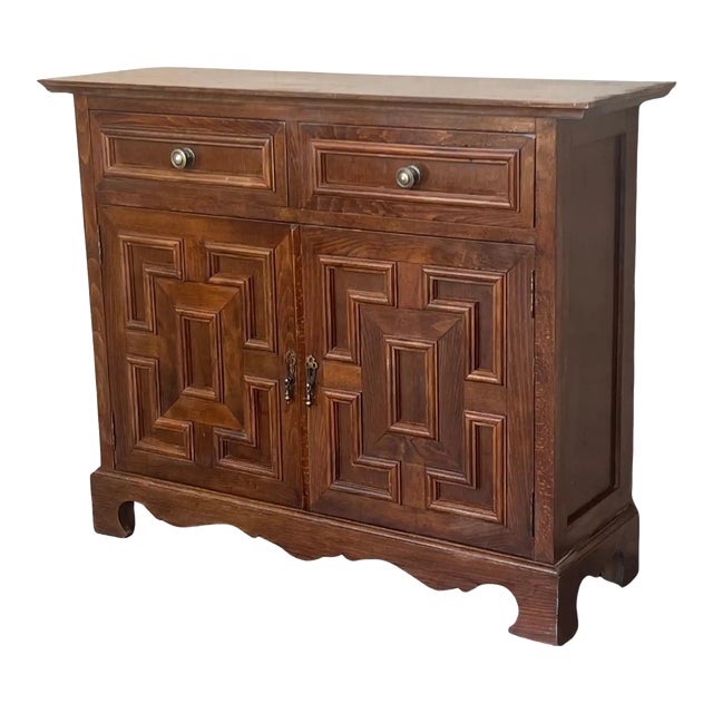 Spanish Catalan Carved Walnut Chest of Drawers, Highboy or Console, 1920s For Sale