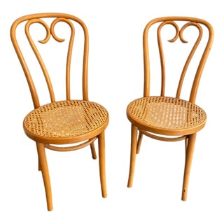 Vintage 1960s Mid-Century Radomsko Thonet Style "Sweetheart" Bentwood Cane Chairs - A Pair For Sale