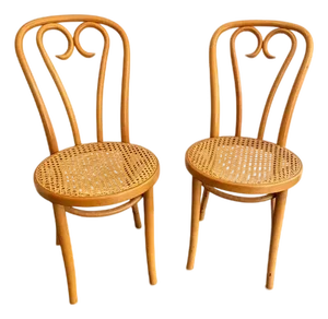 Vintage 1960s Mid-Century Radomsko Thonet Style "Sweetheart" Bentwood Cane Chairs - A Pair