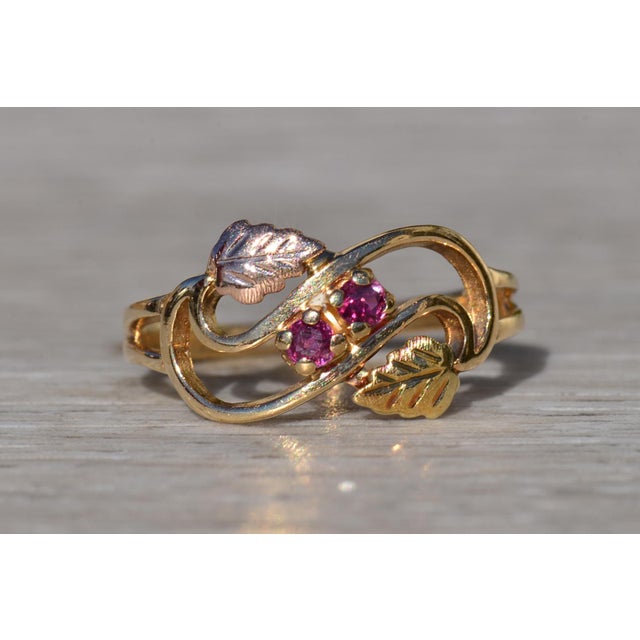 Contemporary Ladies 14K Two Tone Ruby Leaf Ring For Sale - Image 3 of 10