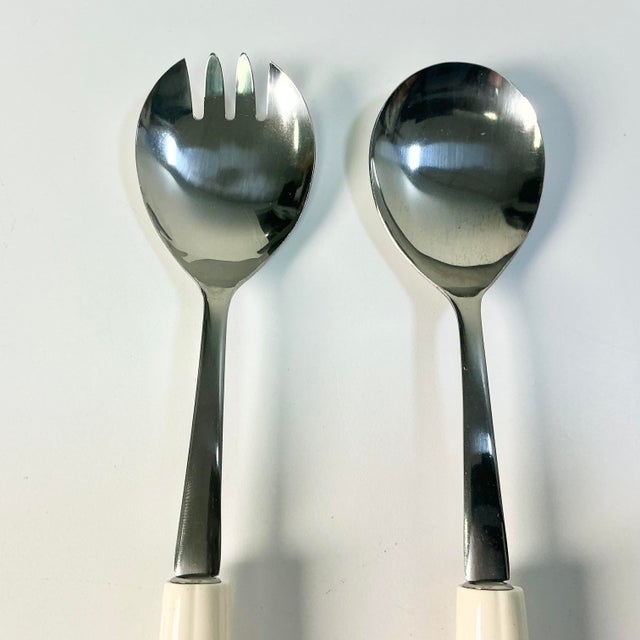 Mid 20th Century Boho Chic Gustavian Delft Style Salad Serving Utensils, Stainless Steel - Set of 2. For Sale - Image 4 of 9
