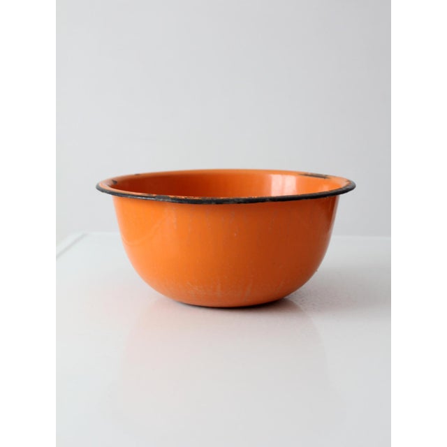 Mid-Century Modern Mid 20th Century Orange Enamelware Bowl For Sale - Image 3 of 13