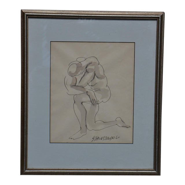 Strong Man Pen and Ink Drawing by Walter Stawuszewski For Sale