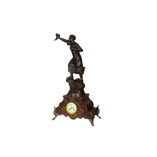 Napoleon III Mantel Clock in Red Marble, 19th Century For Sale - Image 4 of 8