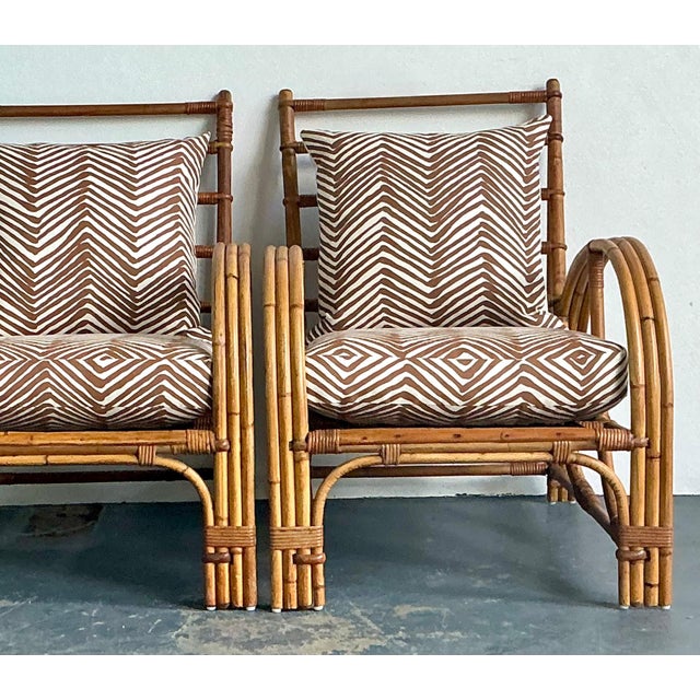 Vintage Rattan Lounge Chairs in Alan Campbell “Zigzag” for Quadrille - A Pair For Sale In West Palm - Image 6 of 15