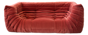 Vintage Two-Seat Togo Sofa with Arms in Burgundy Velvet by Michel Ducaroy for Ligne Roset, 1970s