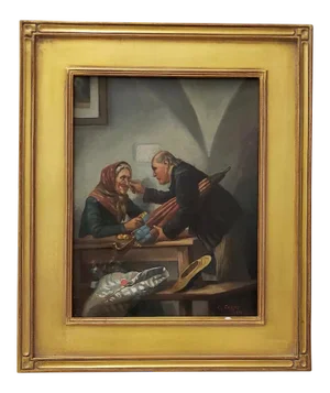 Late 19th Century Oil Painting "Peeling Apples" by Crisson C.1899