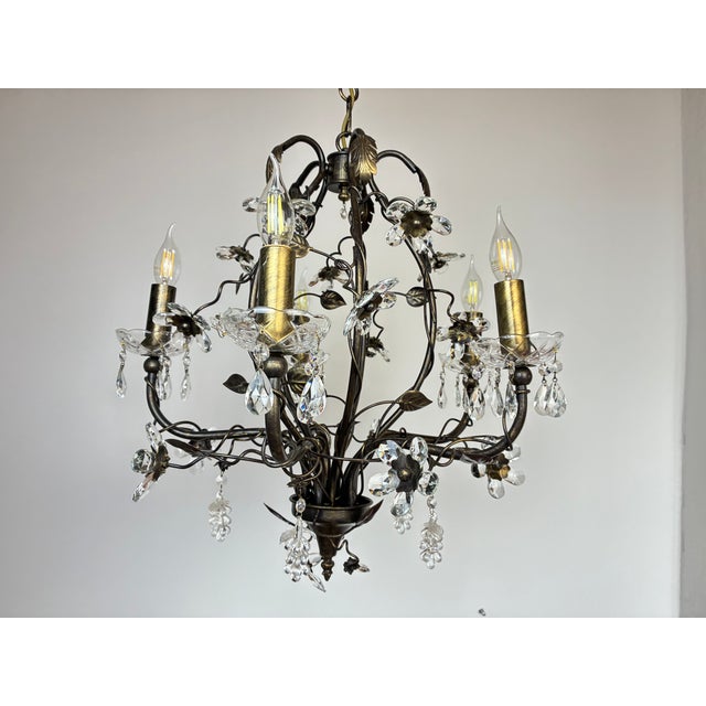 Large Vintage 1990s Wrought Iron Floral Chandelier With Crystal Flowers & Grape Details For Sale - Image 15 of 18