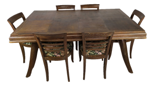 Art Deco Cherry Oak Table and Chairs, 1940s, Set of 7