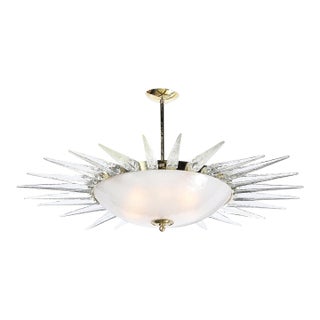 Modernist Brass Fitted Hand-Blown Murano Glass Starburst Spike Form Chandelier For Sale