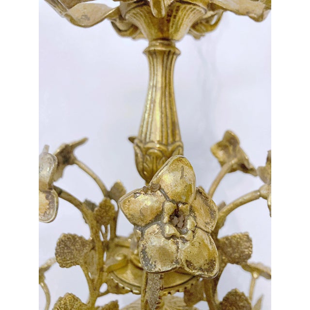 Vintage Mid 20th Century Decorative Floral Brass Pendant Chandelier For Sale - Image 4 of 11