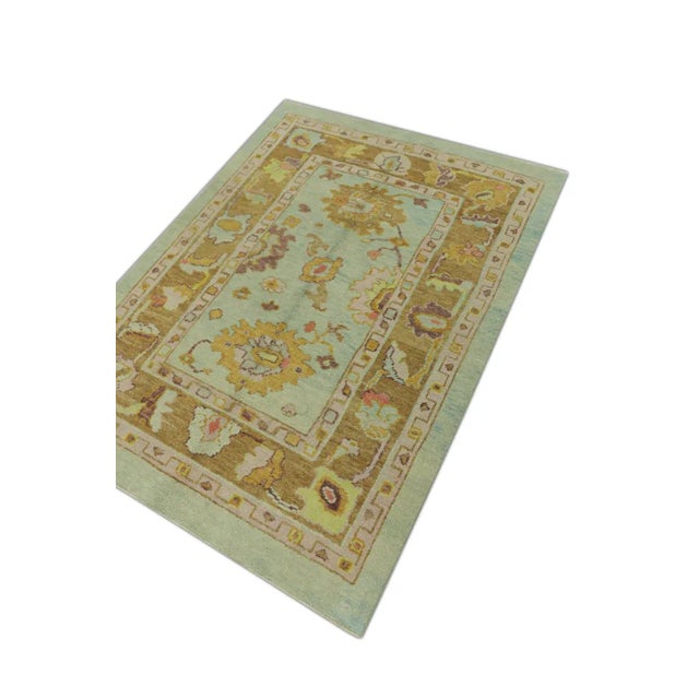 Early 21st Century Blue Multicolor Handwoven Turkish Oushak Rug 3'10" X 5'2" For Sale - Image 4 of 6