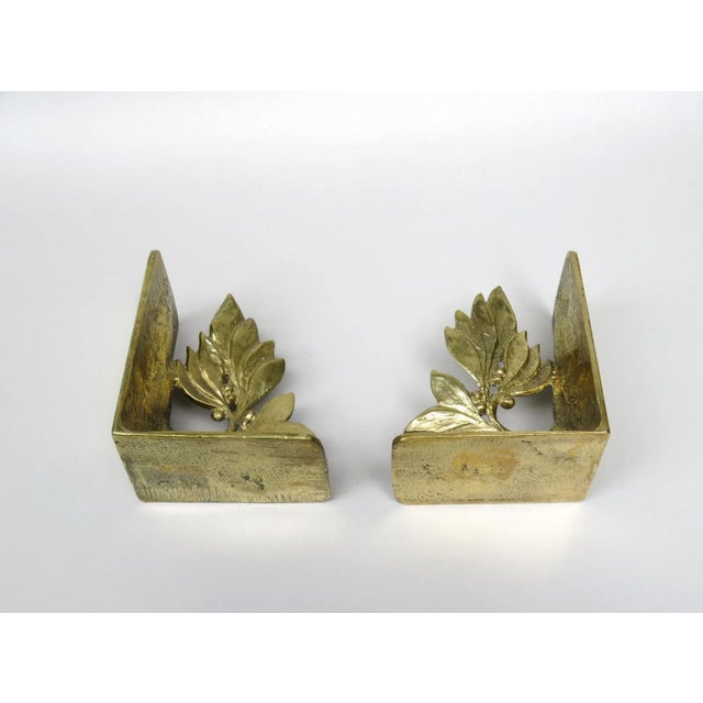 Gold Brutalist Style Bronze Bookends with Floral Elements, 1970s, Set of 2 For Sale - Image 8 of 18