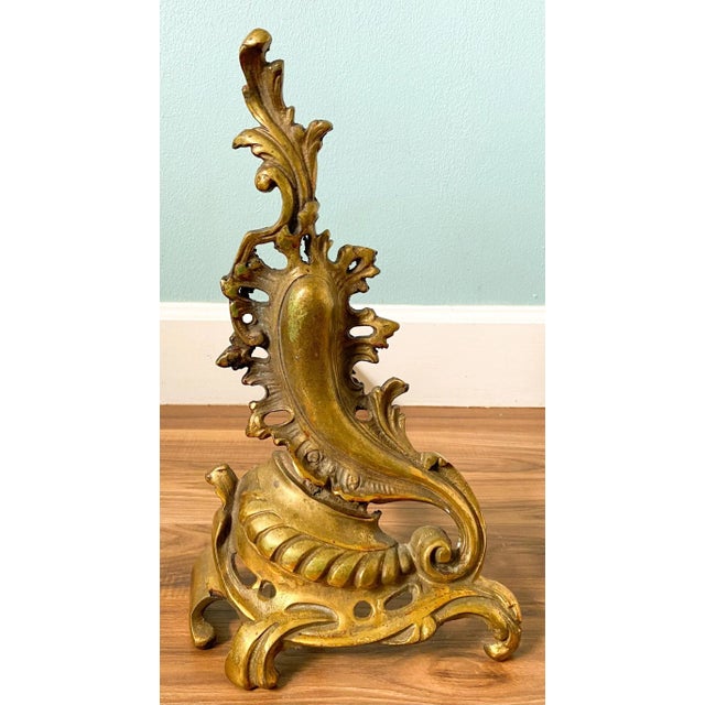19th C. French Rococo Brass Andirons – A Pair – Gilded Age / European Antique For Sale - Image 10 of 12