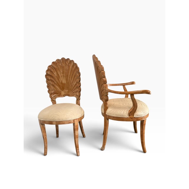 1960s Vintage Italian Hollywood Regency Venetian Grotto Style Shell Back Dining Chairs - Set of 8 For Sale - Image 5 of 16