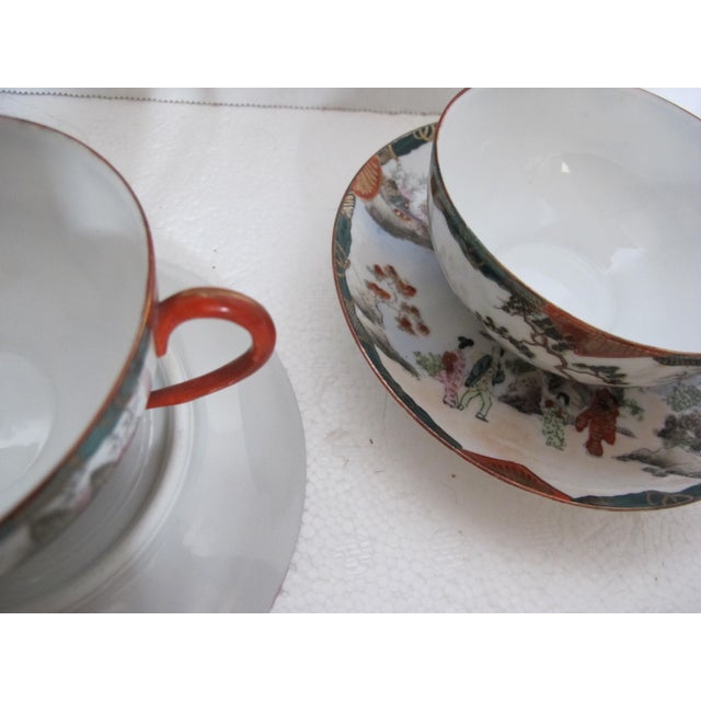 Early 20th Century Antique Chinoiserie Hand Painted Cup and Saucers Tame and Nakamuran Set- 4 Pieces For Sale - Image 5 of 5