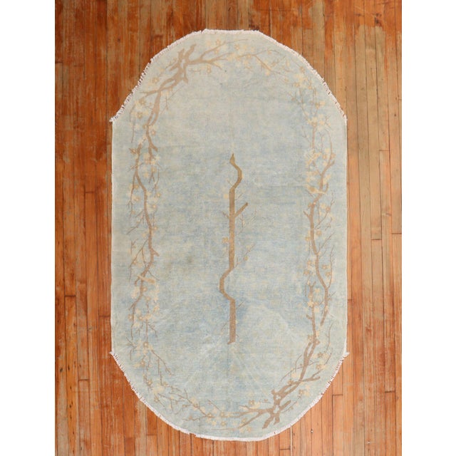 Early 20th Century Powder Blue Oval Chinese Rug For Sale - Image 5 of 12