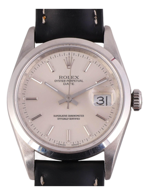 1990s Rolex Oyster Date 15200 Automatic Watch Stainless Steel Silver Dial Strap