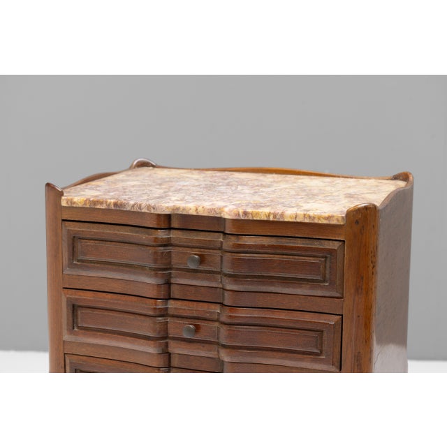 Wood Vintage Bedside Tables with Marble Top, 1930s, Set of 2 For Sale - Image 7 of 10