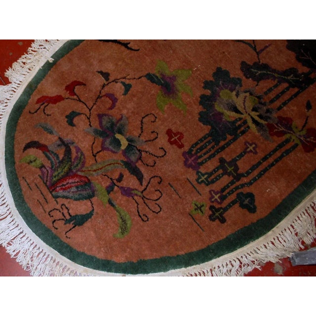 1920s 1920s h and made antique oval Art Deco Chinese rug 3' x 4.10' For Sale - Image 5 of 8