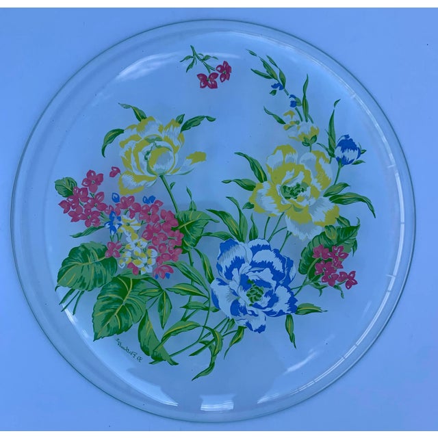 D. Porthault Floral Round Glass Serving Tray For Sale - Image 9 of 10