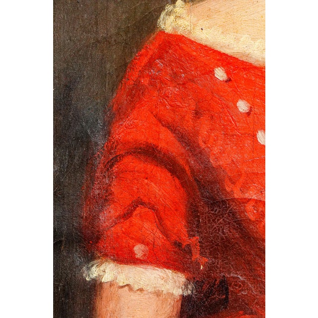English School Antique Folk Art Oil Painting Portrait in Burr Wood Frame Home Wall Decor For Sale - Image 12 of 18