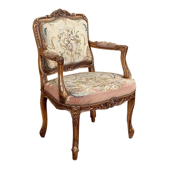 19th Century French Louis XIV Walnut Armchair With Needlepoint Tapestry For Sale